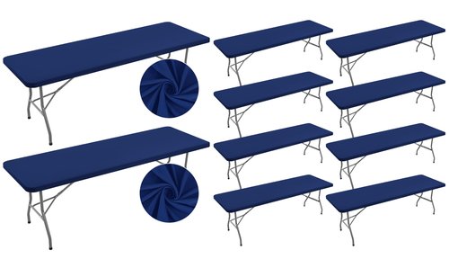 Showgeous 10-Pack Rectangle Picnic Table Cloth - Outdoor Elastic Tablecloth, Waterproof Spandex, Navy Blue, 30"x96"