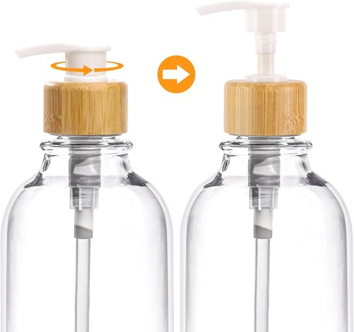 Bamboo Bathroom Accessories Set - 4-Piece Clear Toothbrush Holder & Soap Dispenser | Qtip Container