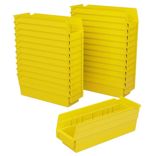 Akro-Mils 30120 Plastic Shelf Bins, Heavy Duty Storage Bins for Garage, Closet, and Drawer Organization, 12" x 4" x 4", Yellow, 24-Pack