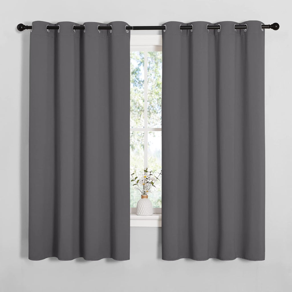 NICETOWN Grey Blackout Curtain Panels - Thermal Insulated Grommet Top Drapes | 2 Panels, W55 x L57-Inch