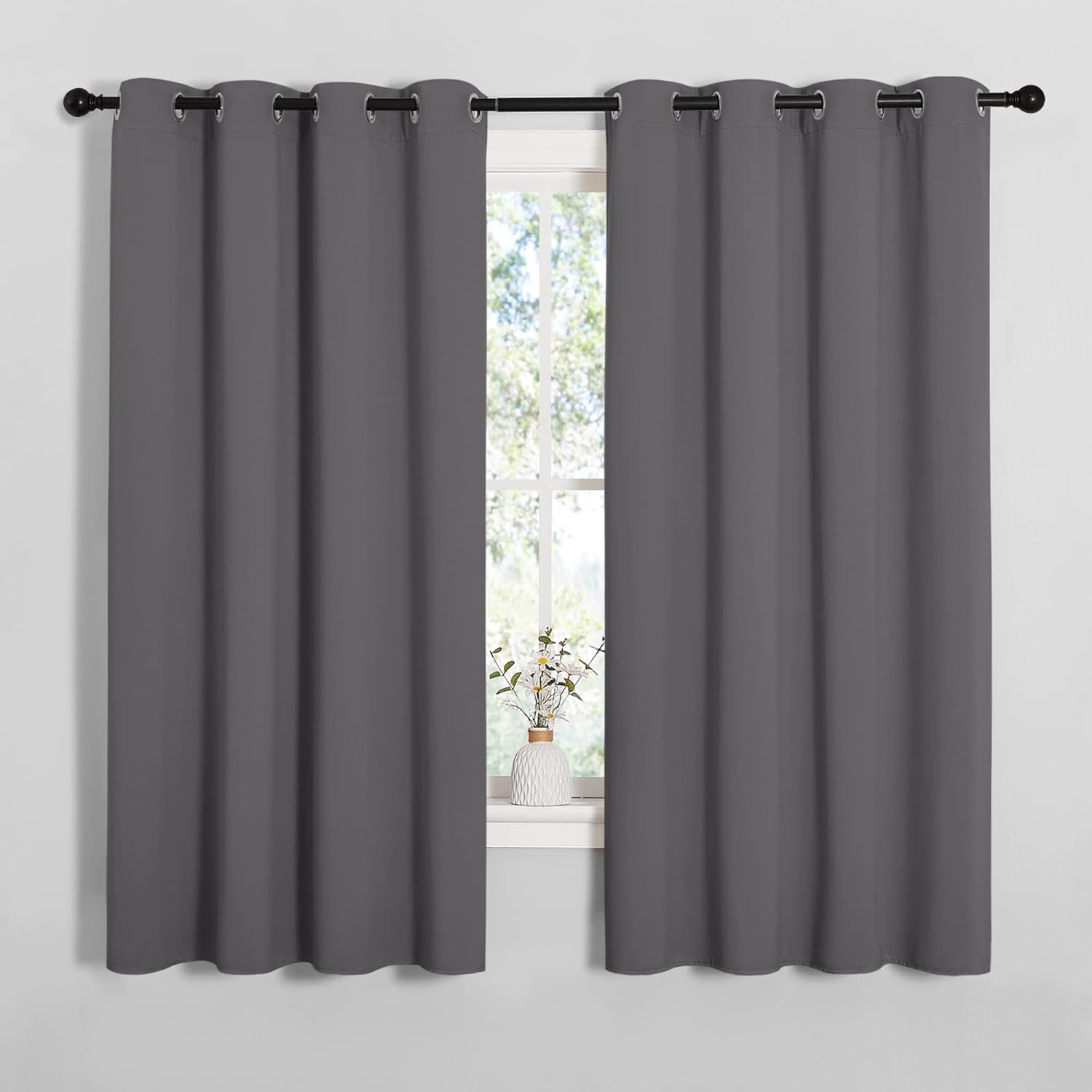 NICETOWN Grey Blackout Curtain Panels - Thermal Insulated Grommet Top Drapes | 2 Panels, W55 x L57-Inch