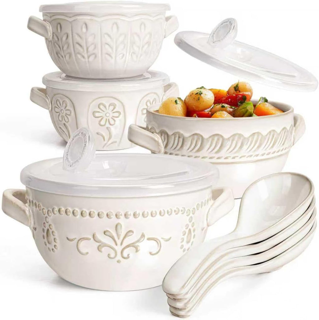 Artena Baking Dish - 5.1 Quart Casserole Dish with Handles | Oven Safe Ceramic Soup Crocks & Lids