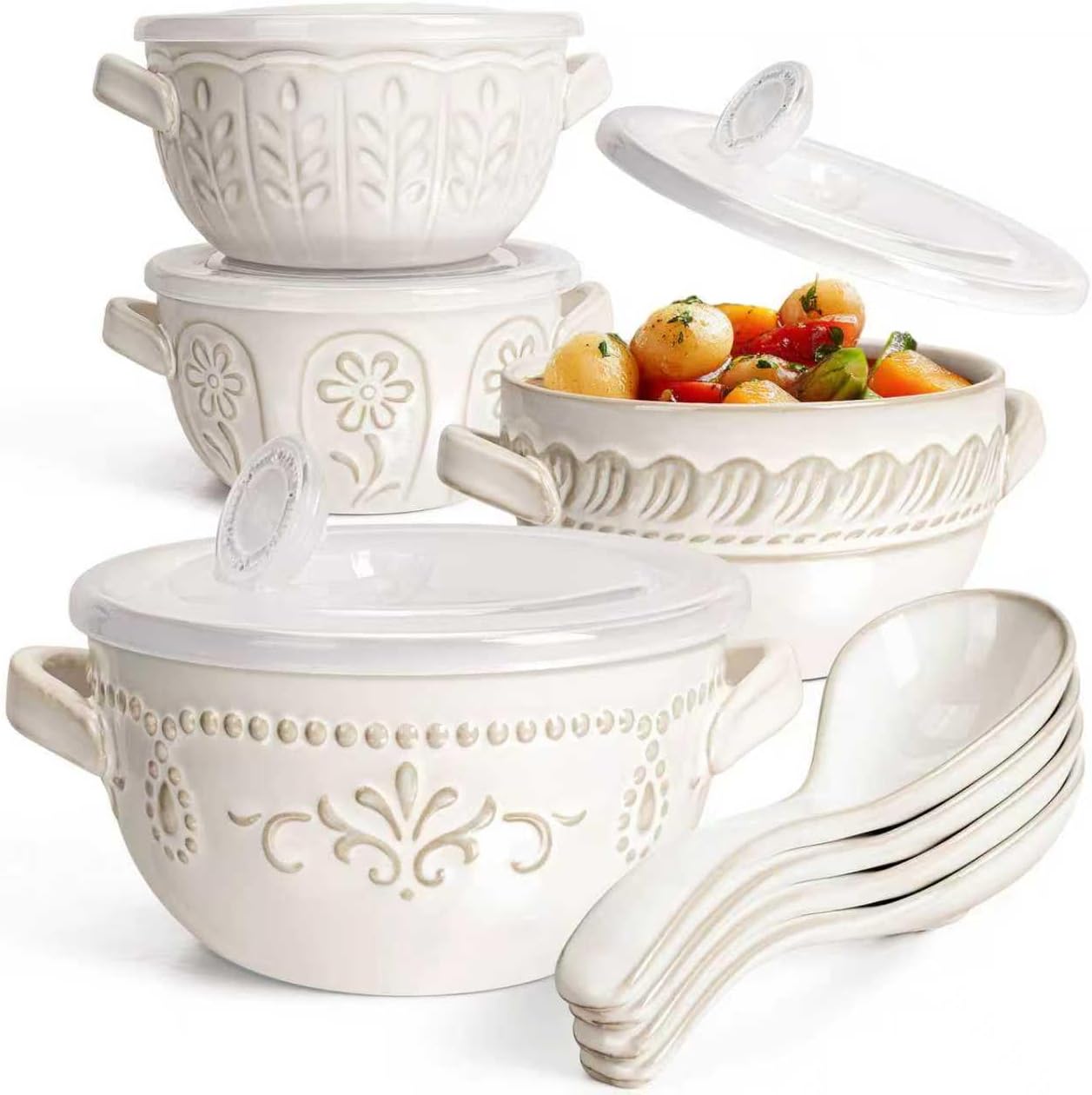 Artena Baking Dish - 5.1 Quart Casserole Dish with Handles | Oven Safe Ceramic Soup Crocks & Lids