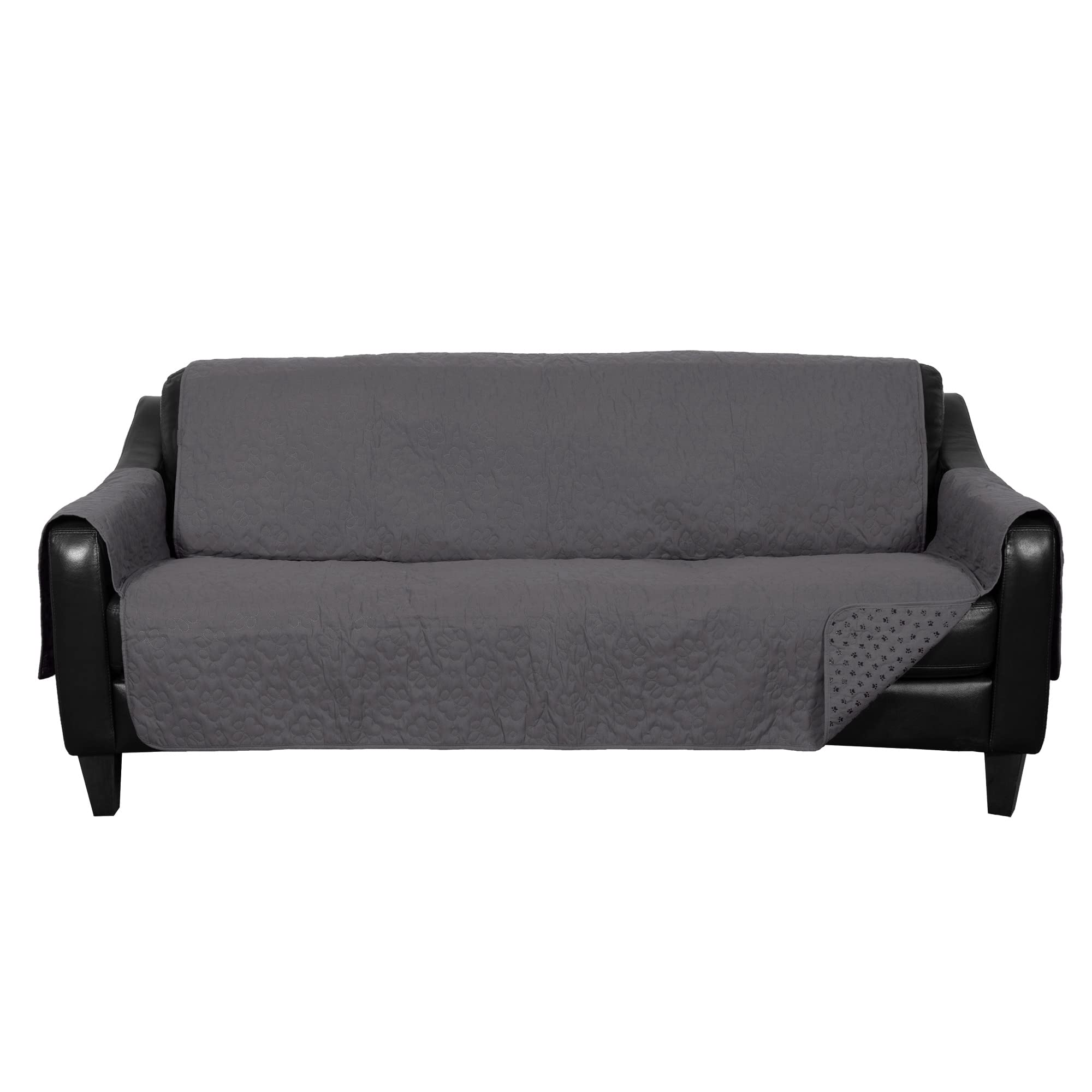 Furhaven Waterproof & Non-Slip Large Sofa/Couch Cover Protector for Dogs, Cats, & Children - Quilted Paw Print Living Room Furniture Cover - Gray, Large Sofa