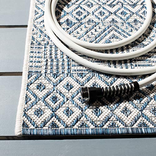SAFAVIEH Washable Rug Outdoor Courtyard Collection - 2'7" x 5', Blue & Navy, Non-Shedding & Easy Cleaning, Ideal for Patio, Backyard, Mudroom (CY8235-53412)