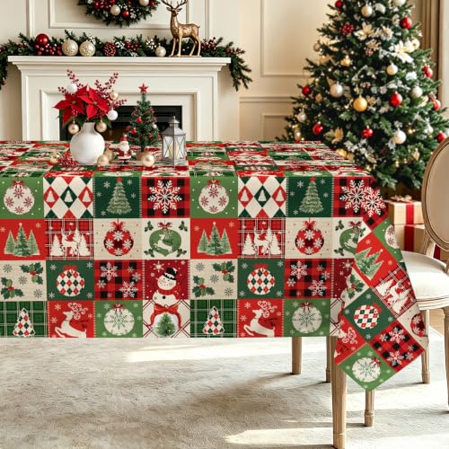 Christmas Patchwork Snowman Rectangle Tablecloth 60x84 Inch - Holiday Decor