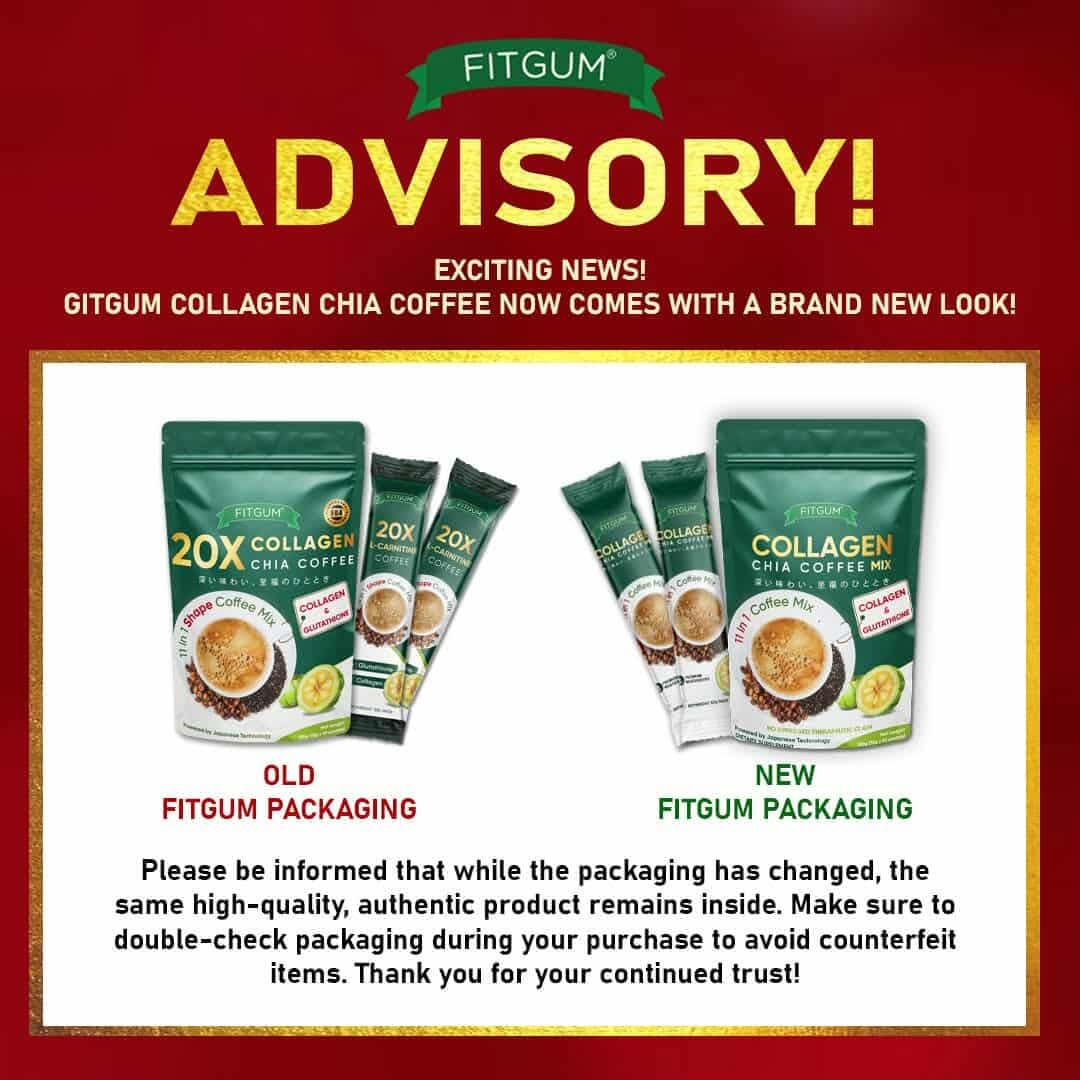 2 Packs FIT GUM Collagen Chia Coffee - 11 in 1 Coffee Mix (10 Sachets per Pack)