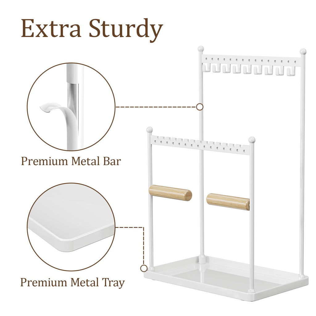 Josmimic 3 Tier white Jewelry Stand, Necklace Organizer, Earring Holder with 44 Holes and 9 Hooks, for Necklaces, Bracelets, Rings