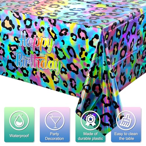 Iridescent Cheetah Print Birthday Tablecloths - 3 Pack, 54x108 Inch