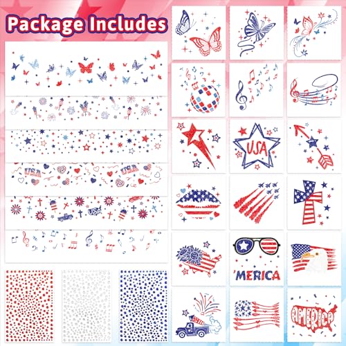 Fancy Land 4th of July Glitter Face Tattoos & Gem Stickers 27Pcs
