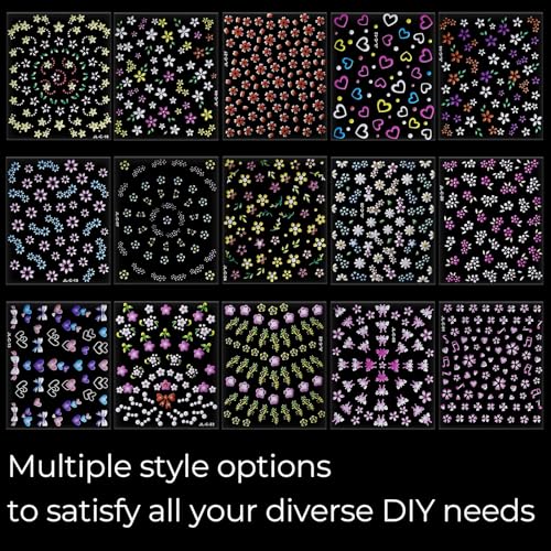 3D Floral Nail Stickers 60 Sheets - Daisy & Heart Self-Adhesive Decals