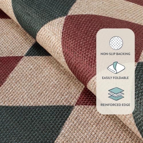 Christmas Rug 5x7 Checkered Red & Green Non Slip Washable Indoor Outdoor Carpet - Green & Red Checkerboard Variation