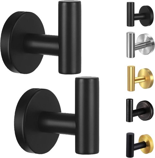 Kruodop Towel Hooks - Heavy-Duty Stainless Steel Wall Mount Holders | Black Matte Finish, 2-Pack