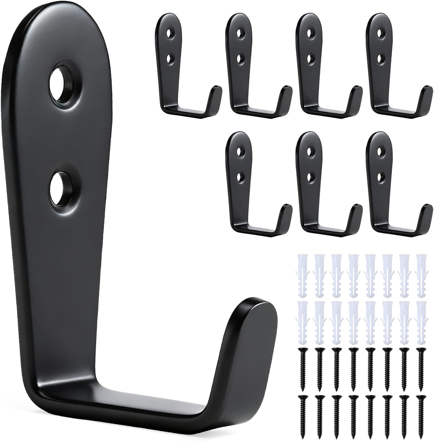 Skiennix Stainless Steel Wall Hooks - Heavy Duty Key Holder & Coat Hanger, 8 Pack (Black)