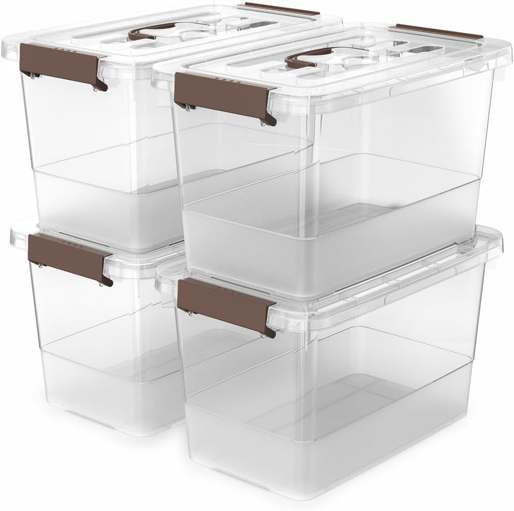 Skiennix 4-Pack Clear Plastic Storage Bins - Stackable Latching Boxes with Lids, 7 Quart Capacity