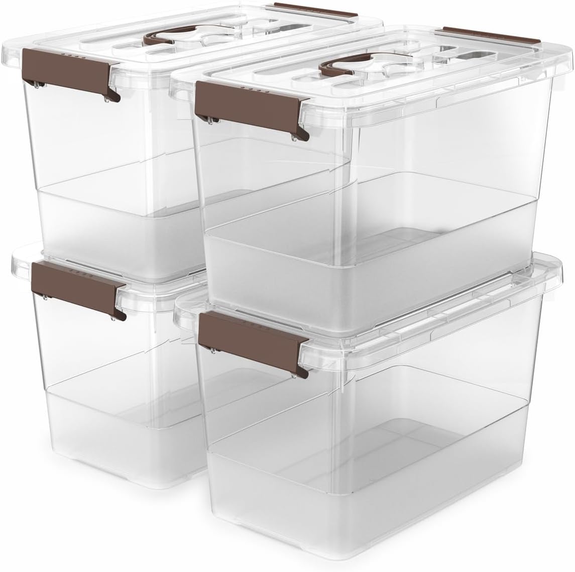 Skiennix 4-Pack Clear Plastic Storage Bins - Stackable Latching Boxes with Lids, 7 Quart Capacity