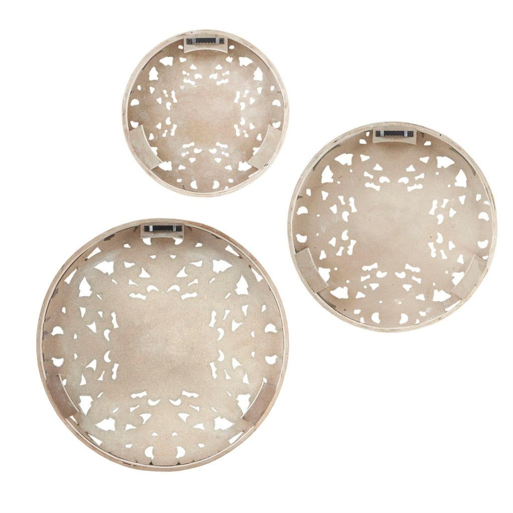 Madison Park Wall Art Living Room Décor - Medallion Trio Real Fir Wood Round Design, Home Accent Modern Kitchen Dining Decoration, Ready to Hang Panel for Bedroom, Multi-Sizes, Natural/White 3 Piece
