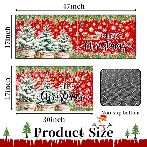 Christmas Kitchen Rugs Set of 2 Non-Slip Washable Snowflake Holiday Floor Mats