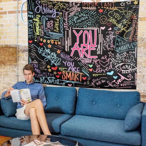 KJHL Colorful Motivational Quotes Tapestry Wall Hanging for Bedroom, 48x36 Inches