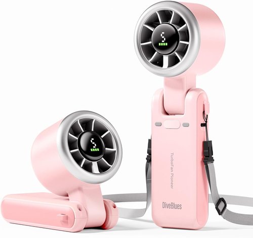 Diveblues Portable Handheld Turbo Fan - 5 Speed Battery Operated Cooling Fan | 12-Hour Runtime for Travel & Outdoor Use