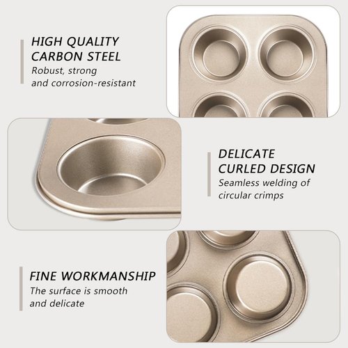 EKDJKK 4-Hole Muffin Pan, Bakeware Non-stick Cupcake Baking Pan Mini Pie Pans, Heavy Duty Carbon Steel Muffin Tray Standard Baking Mold Pan for Oven Baking
