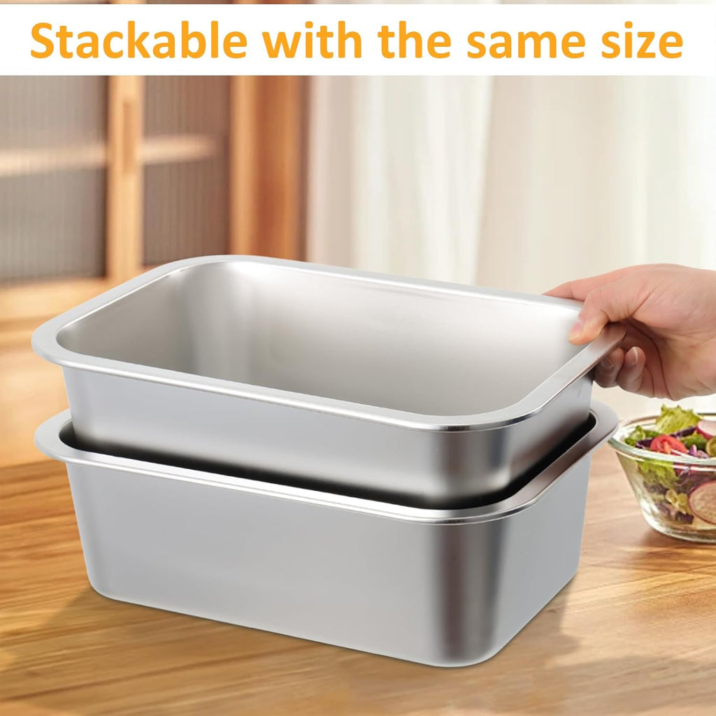 Skiennix 4-Inch Extra Deep Lasagna Baking Pan - 304 Stainless Steel with Lid, 8.7x12.6 Inch, Silver