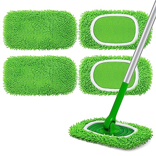 Yicotira Reusable Microfiber Mop Pads for Swiffer Sweeper, 4 Pack Green