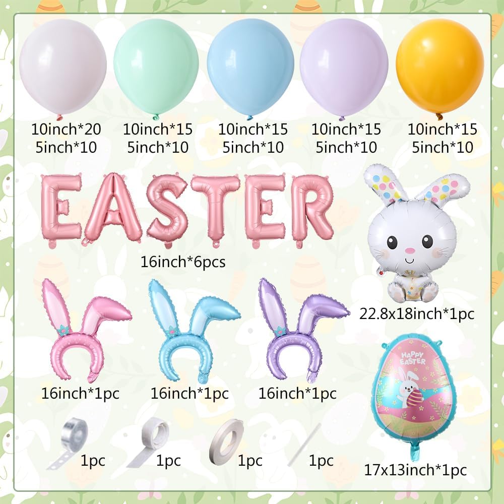 Pastel Balloon Arch Kit by Easter - 145PCS with Bunny Ear Headband & Foil Balloons for Spring Celebrations