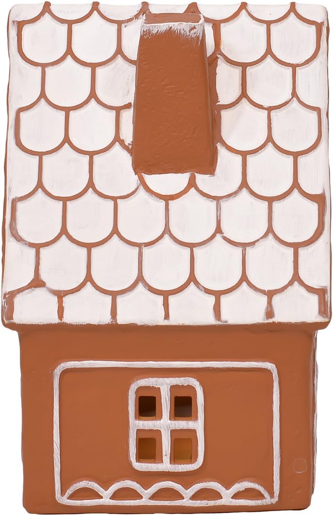 Mark Feldstein & Associates Ceramic Iced Gingerbread Houses - Pre-Lit LED Holiday Village Figurines, Set of 2, 9 Inch