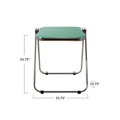 Bloomingville Metal and Polycarbonate Folding Tray Table, Silver Finish and Green