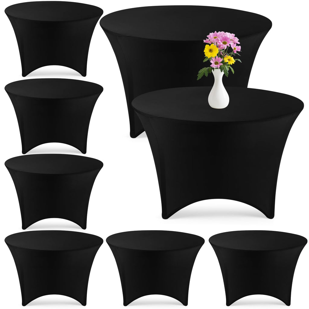 Preboun 8 Pack 72 Inch/ 6 FT Spandex Round Tablecloth Fitted Stretch Tablecloth Elastic Table Cover for Wedding Party Restaurant Banquet Cocktail and Halloween(Black)