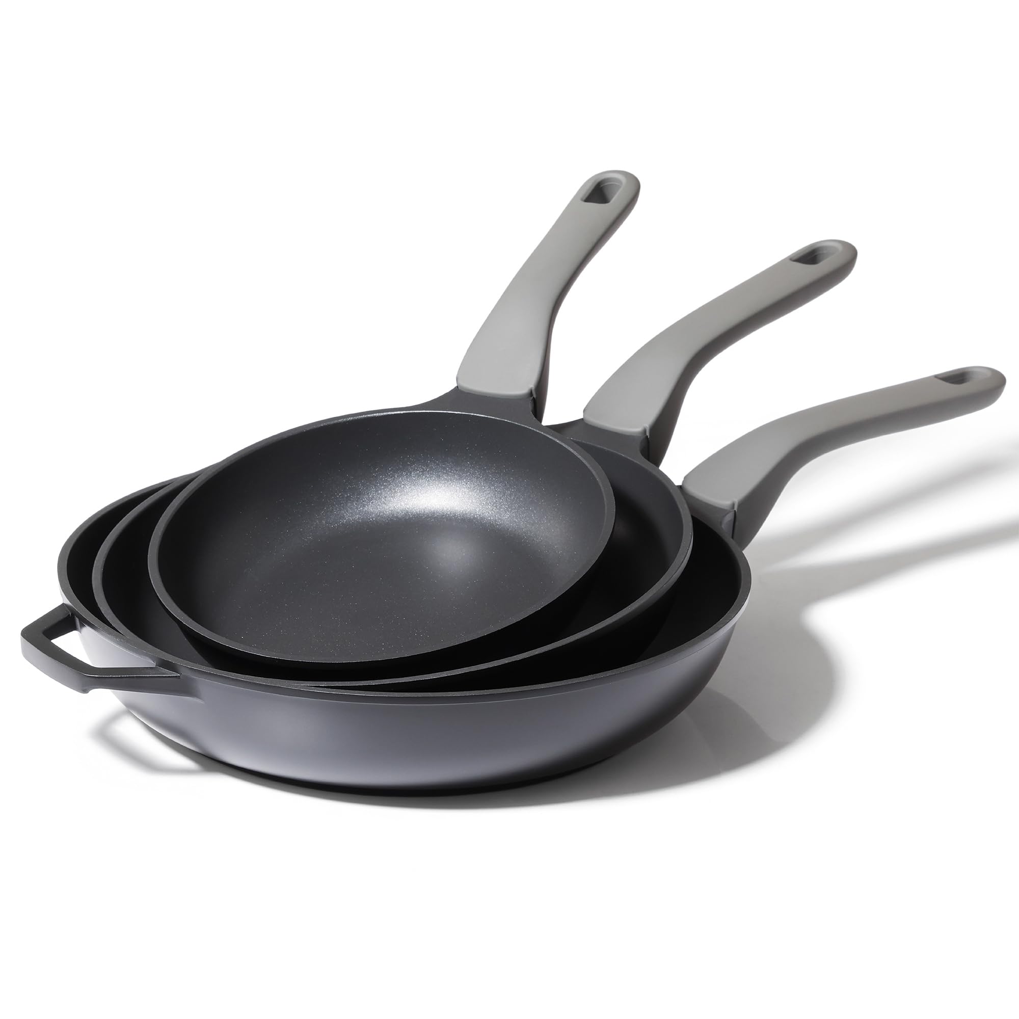 PRICUSIS 5Pcs Nonstick Frying Pan Set, 8+10+12 Inch Induction Compatible Skillet with Stay Cool Handle, Fully Coated, 100% Dishwasher Safe, PFOA Free (Black Sesame)