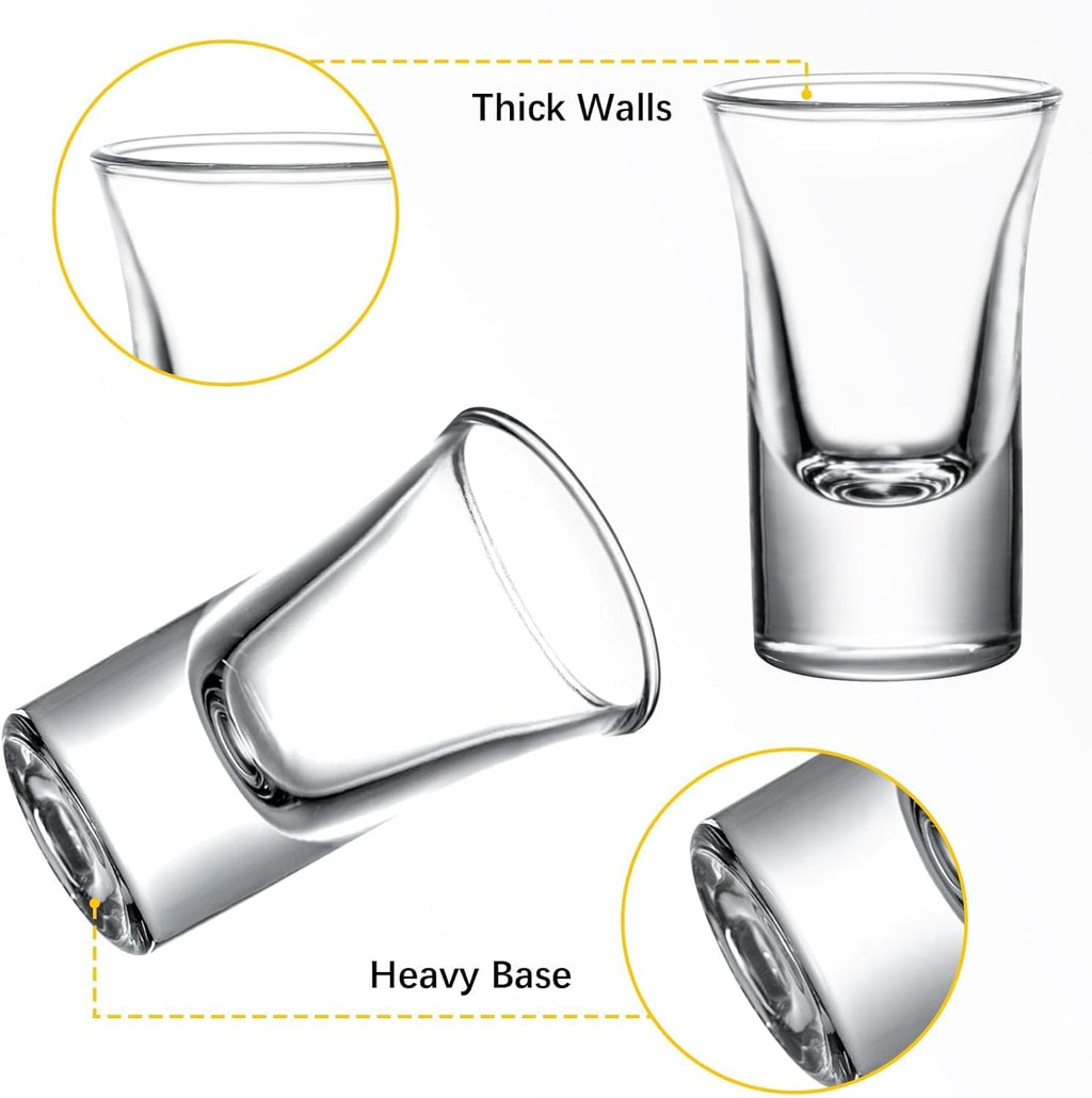 SUN GKOTTA 72-Pack 1 OZ Glass Shot Glasses set with 10 Pourers - Heavy Base shot Glasses bulk for Bar, Party, and Gifts