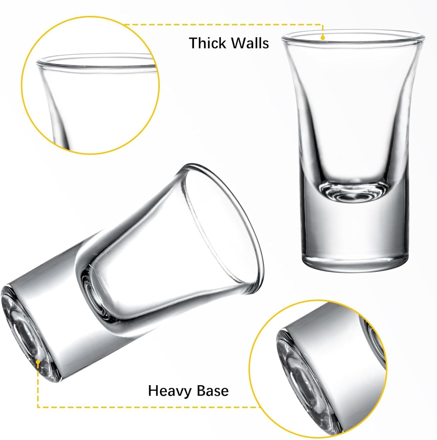 SUN GKOTTA 72-Pack 1 OZ Glass Shot Glasses set with 10 Pourers - Heavy Base shot Glasses bulk for Bar, Party, and Gifts
