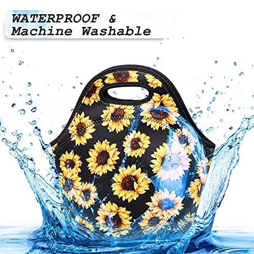 Sunflowers Neoprene Insulated Lunch Bag - Reusable & Washable Tote for Women & Men
