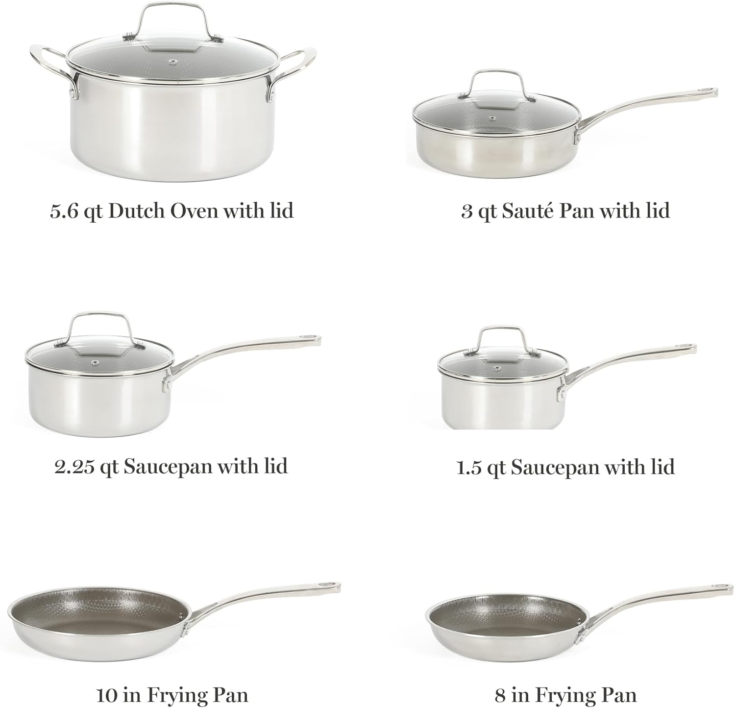 Martha Stewart Nonstick 10-Piece TriPly Stainless Steel Cookware Set - Non-Toxic & Dishwasher Safe