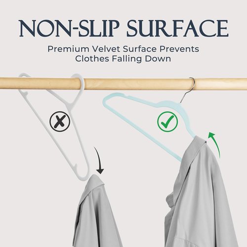 HOUSE DAY Sky Blue Velvet Hangers - 60 Pack Non-Slip Heavy Duty Closet Organizers | 360° Rotating Hook