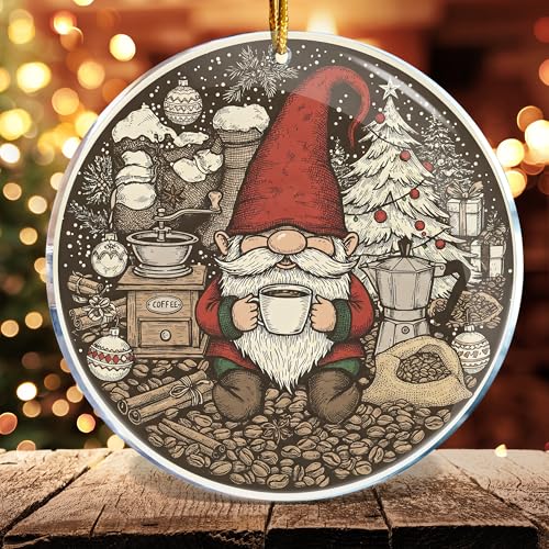 Gnome Coffee Christmas Ornament Cute Acrylic Holiday Tree Decor