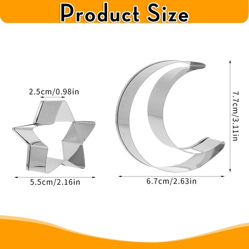 Star Cookie Cutters Set, Stainless Steel Star and Moon Cookie Cutter Shapes, Large Moon Star Shaped Biscuit Molds, Metal Cookie Cutters for Baking Pastry Fondant Ramadan Holiday (2pcs)