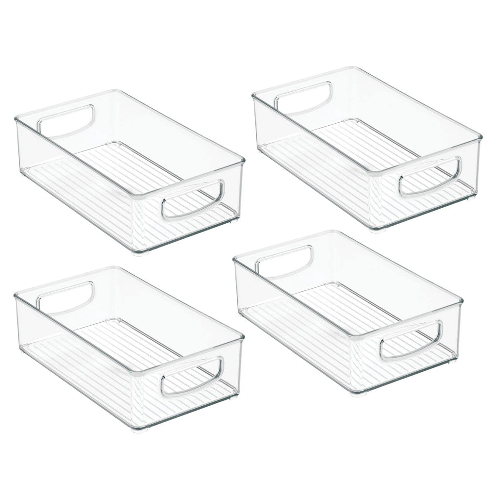 mDesign Kitchen Cabinet and Pantry Storage Organizer Bins - Pack of 4, Shallow, Clear