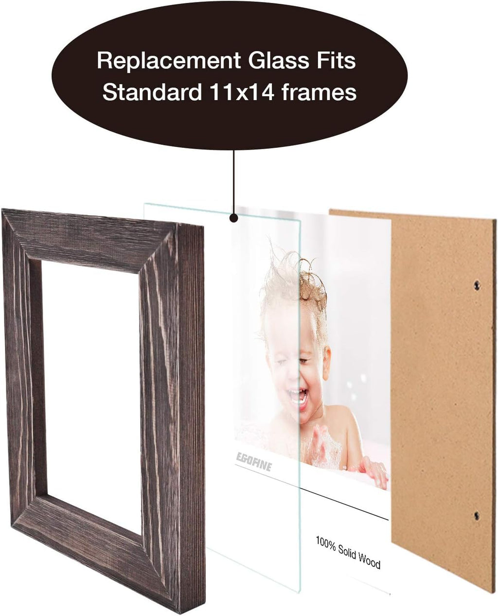 Egofine 11x14 Heat-Strengthened Glass Replacement for Picture Frame (Crystal Clear, 1 Pack), Replacement Glass for 11 by 14 Photo Frame