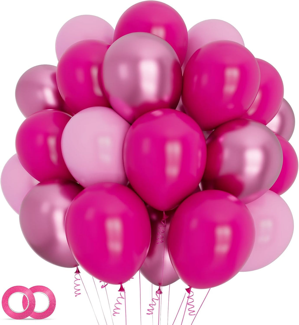 Skiennix 12-Inch Pink Balloons - Hot Pink & Metallic for Birthday, Wedding, Baby Shower Decor