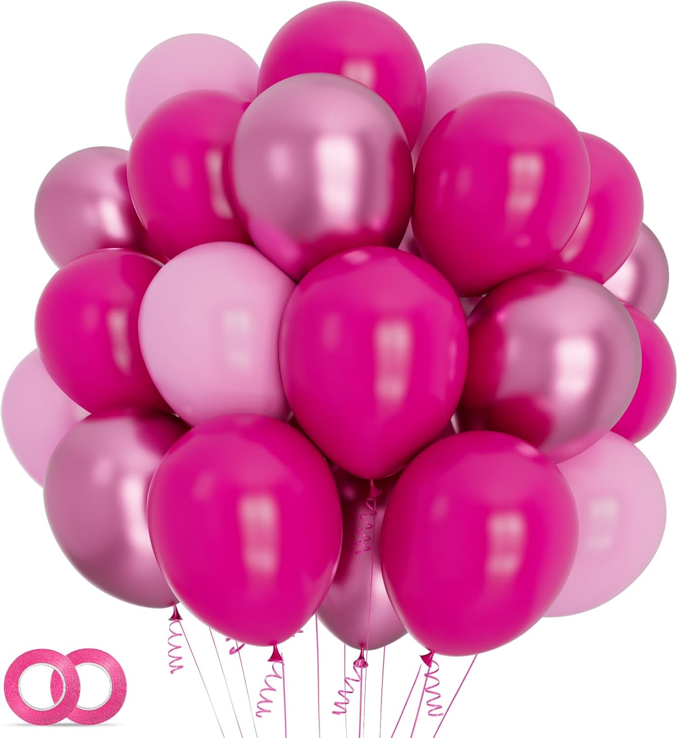 Skiennix 12-Inch Pink Balloons - Hot Pink & Metallic for Birthday, Wedding, Baby Shower Decor