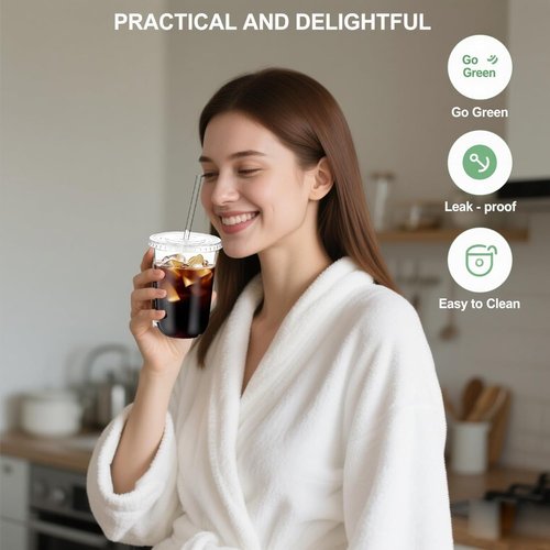 MOQRUAO 100 Sets Clear Plastic Cups with Lids and Straws, 20 oz Disposable PET Cups for Iced Coffee, Smoothies, Cold Drinks, Juice, Party, Coffee (100, Black (20 oz))
