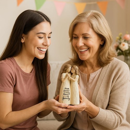 GoGnome Elegant Mother and Daughter Figurine - 5.7” Tall Resin Sculpture with Rustic Crackle Finish | Perfect Gift for Mother's Day or Birthdays