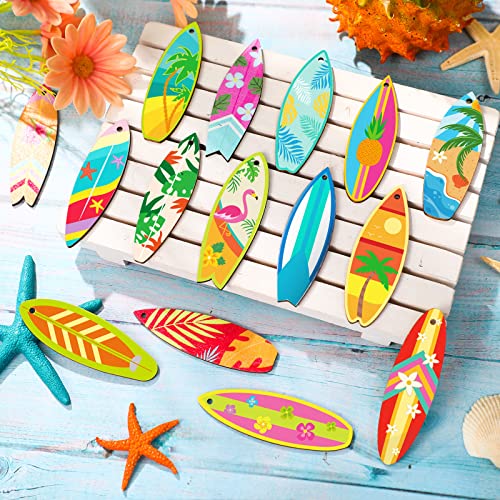 Christmas Wooden Hanging Ornaments Set - Beach & Surfboard Design, 36 Pieces with Twine - Holiday Decor