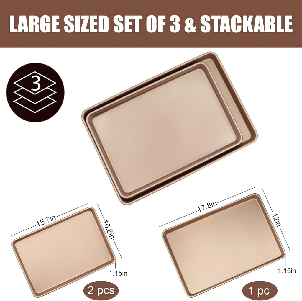 Nonstick Carbon Steel Baking Sheet Set by [Brand Name] - Heavy Duty 3-Pack with Large & Medium Sizes for Perfect Baking