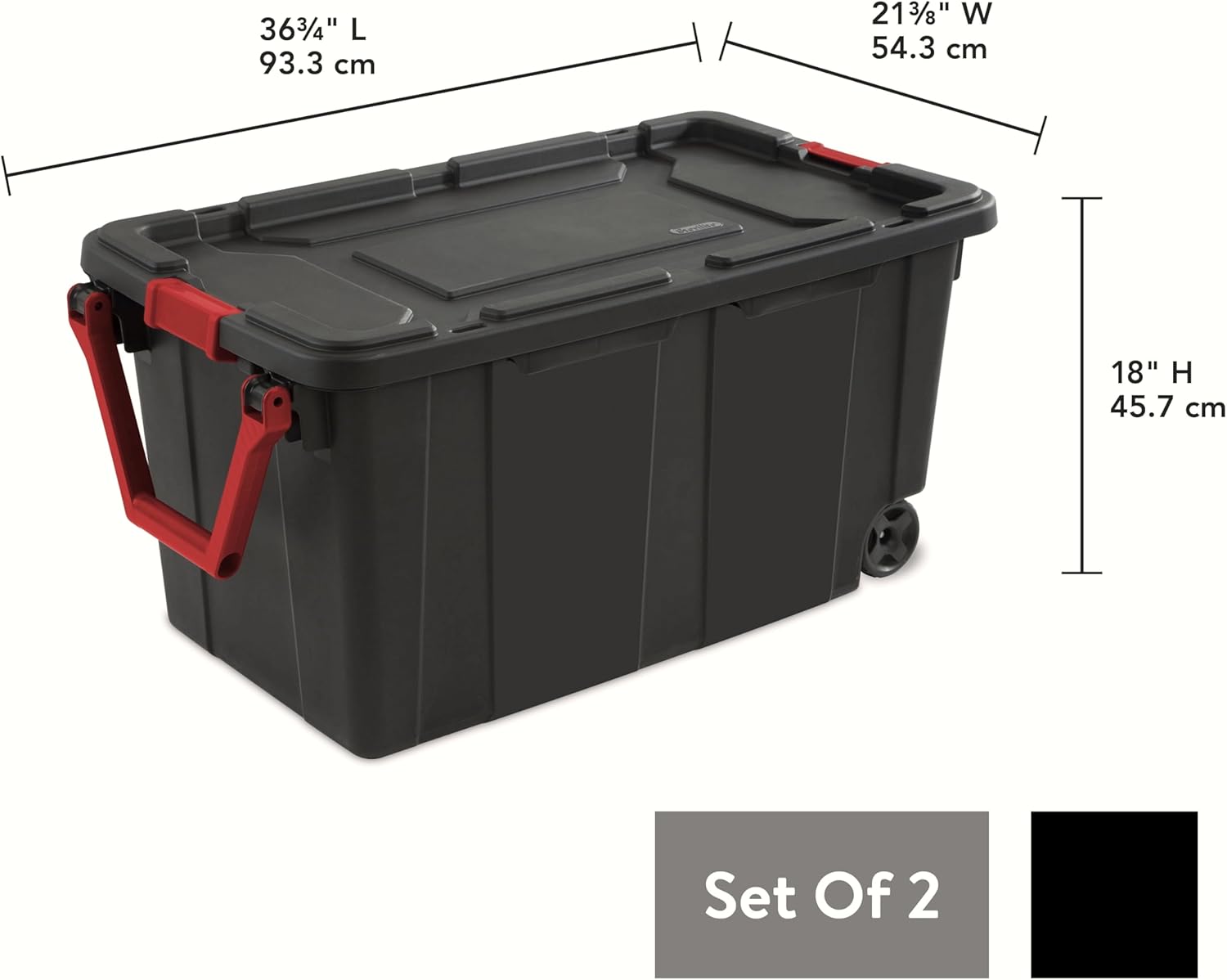YHNNH Heavy-Duty Industrial Storage Tote - 40 Gallon Black Container with Wheels & Latches | Set of 2