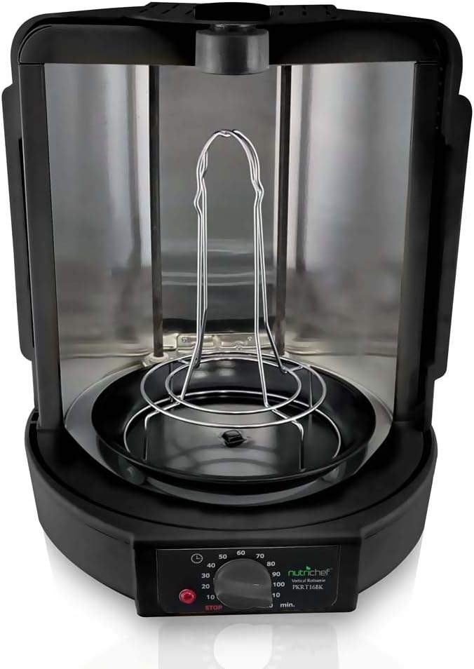 NutriChef Vertical Countertop Rotisserie Oven - Rotating Shawarma & Kebab Machine with Skewer, Rack & Drip Tray