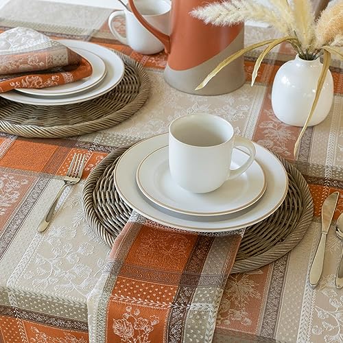 Benson Mills Heirloom Harvest Tablecloth - Terracotta 60x104 Inches, Rectangular, Autumn Foliage Design